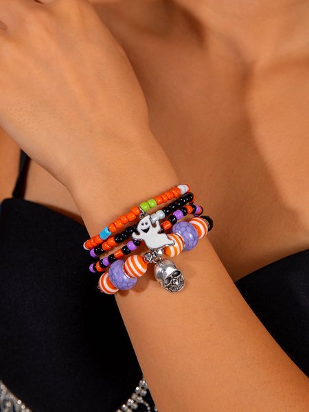 

Halloween Funny Skull Rice Bead Bracelet Set Personality Devil Eye Glaze Bat Multi-layer Bracelet, Color13, Bracelets