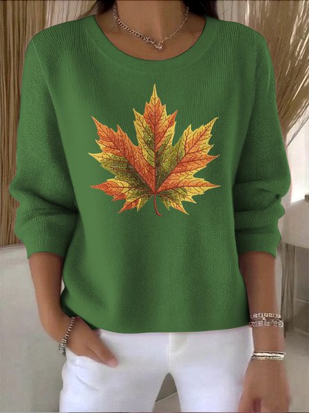 

Women Cotton Floral Long Sleeve Comfy Vintage Sweater, Green, Sweaters