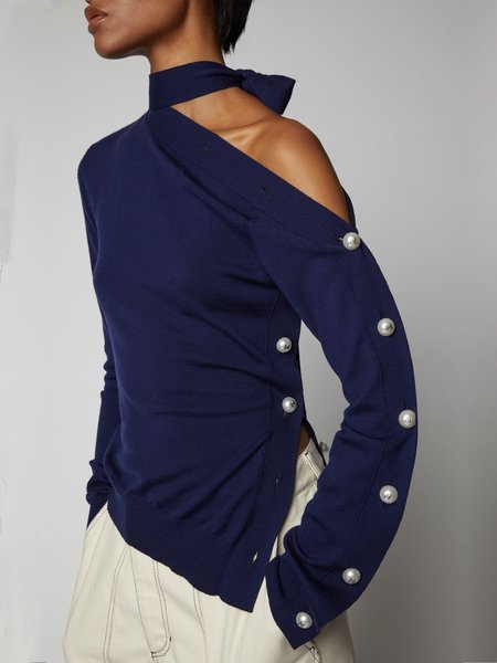 

Urban Plain Buttoned Halter Blouse, Deep blue, Blouses and Shirts