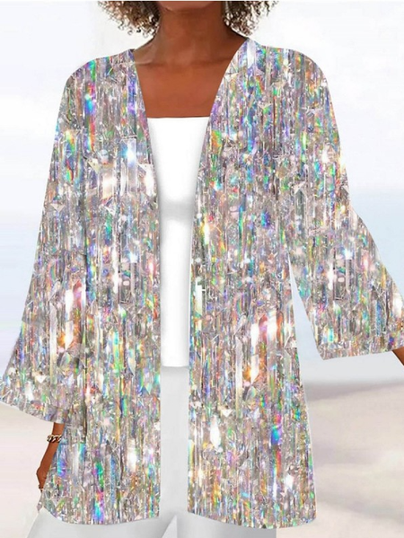 

Women Spring/Fall Outerwear Vintage Gradient Pattern Three Quarter Sleeve Jacket, As picture, Kimono