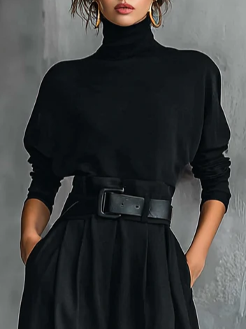 

Urban Plain Turtleneck Sweater, Black, Pullovers