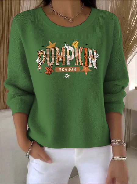 

Women Cotton Text Letters Long Sleeve Comfy Vintage Sweater, Green, Sweaters