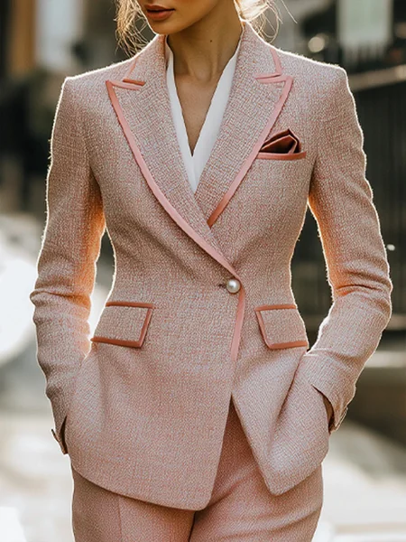 

Elegant Buttoned Plain Lapel Collar Blazer, Pink, Blazers