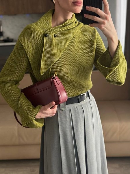 

Casual Plain Wrap Regular Sleeve Sweater, Green, Pullovers