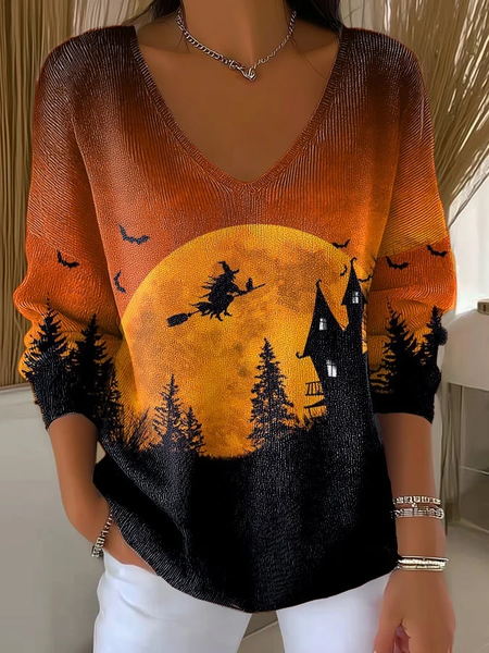 

Women Halloween Long Sleeve Tee T-shirt V Neck Printing Casual Spring/Fall Top, As picture, T-Shirts