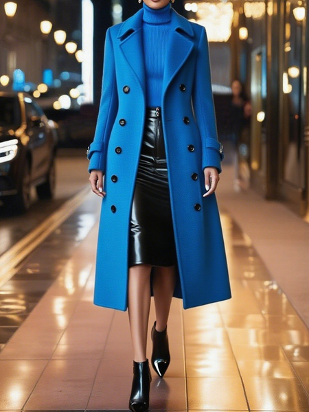 

Urban Plain Lapel Collar Coat, Blue, Coats
