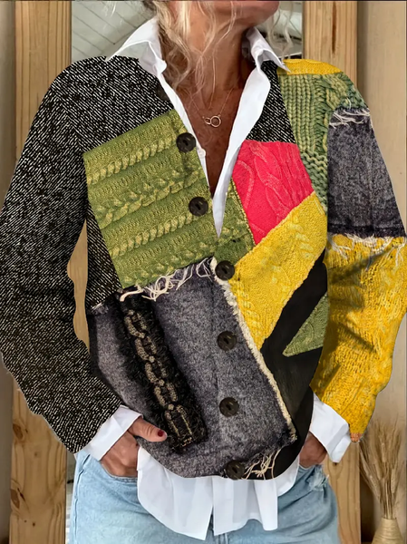 

Women Abstract Printing Long Sleeve Crew Neck Vintage Spring/Fall Cardigan Outerwear, As picture, Cardigans
