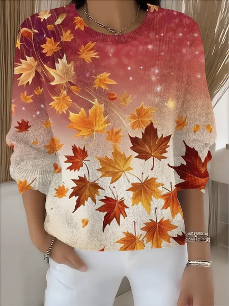 

Women Gradient Pattern Winter Vintage Long Sleeve Crew Neck Sweater, Color3, Sweaters