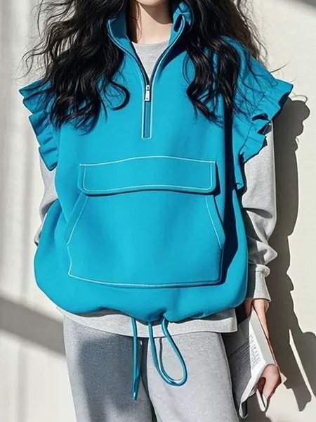 

Casual Plain Peplum Mock Neck Sweatshirt, Blue, Hoodies and Sweatshirts