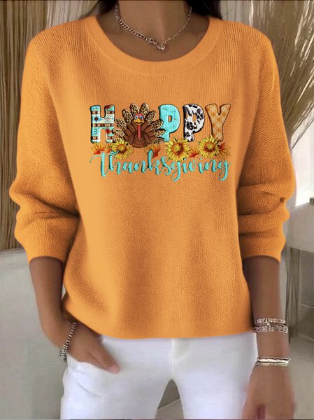 

Women Cotton Text Letters Long Sleeve Comfy Vintage Sweater, Orange, Sweaters