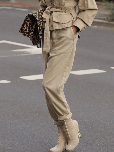 

Casual Plain Straight Pants, Khaki, Pants
