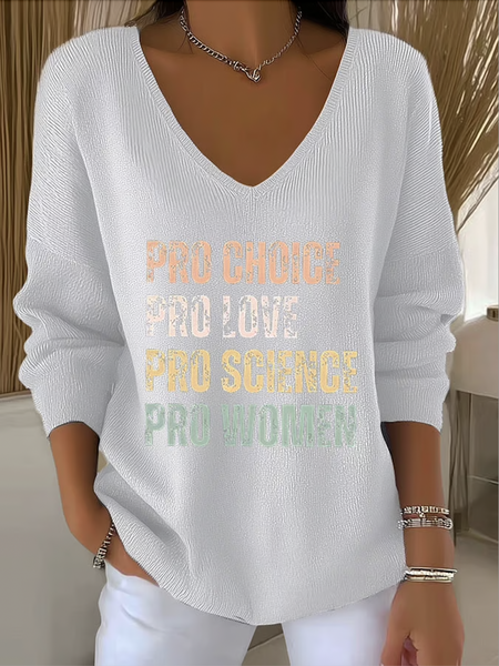 

Women Cotton Text Letters Long Sleeve Comfy Casual Sweater, White, Sweaters