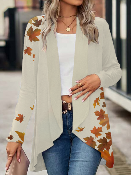 

Women Maple Leaf Spring/Fall Cover-up Casual Printing Lightweight Cardigan, Apricot, Cardigans