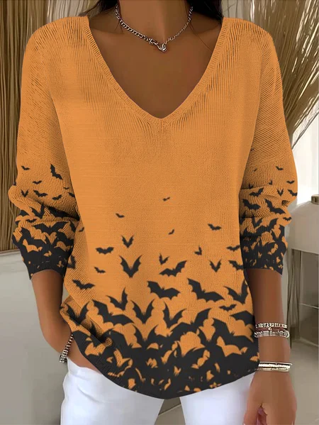 

Women Cotton Animal Long Sleeve Comfy Casual Sweater, Orange, Sweaters