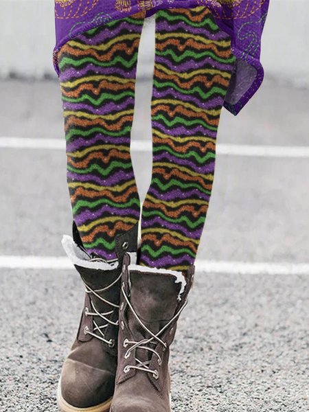 

Women Striped Vintage All Season Long Leggings, Purple, Pants