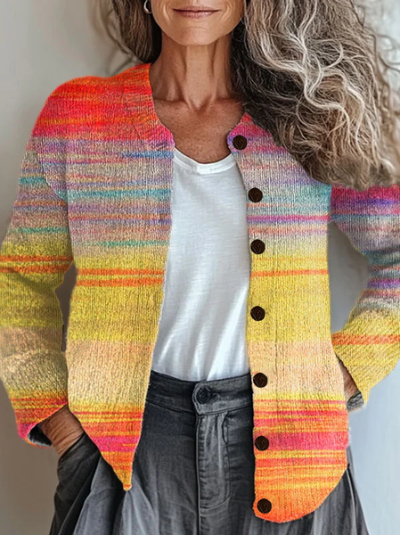 

Women Abstract Printing Long Sleeve Crew Neck Vintage Spring/Fall Cardigan Outerwear, Orange, Cardigans