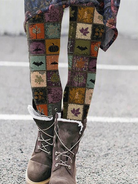 

Women Geometric Vintage All Season Long Leggings, As picture, Pants