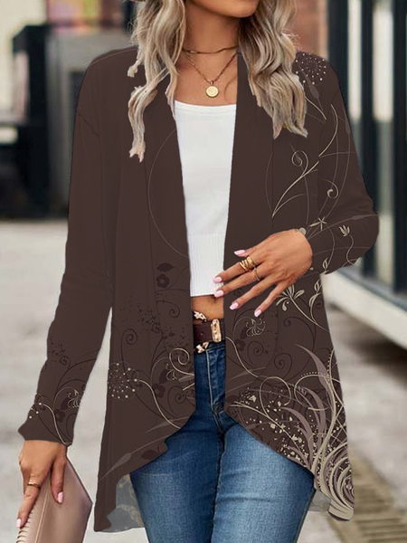 

Women Floral Spring/Fall Cover-up Casual Printing Lightweight Cardigan, Brown, Cardigans