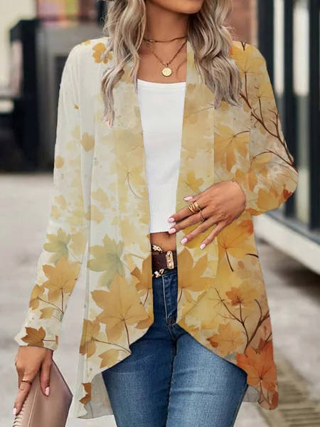 

Women Maple Leaf Spring/Fall Cover-up Casual Printing Lightweight Cardigan, Orange, Cardigans