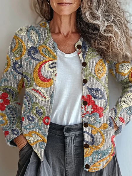 

Women Floral Long Sleeve Comfy Vintage Printing Cardigan, Gray, Cardigans