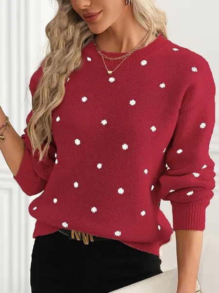 

Casual Polka Dots Loose Crew Neck Sweater, Red, Sweaters & Cardigans