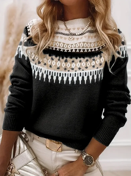 

Women Abstract Printing Spring/Fall Casual Long Sleeve Crew Neck Sweater, Black, Sweaters