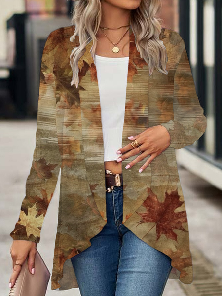 

Women Maple Leaf Spring/Fall Cover-up Casual Printing Lightweight Cardigan, As picture, Cardigans