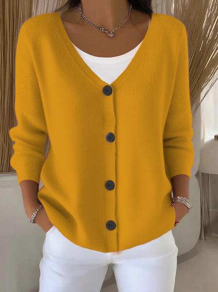 

Women's Casual V-Neck Button Long Sleeve Cardigan, Mustard, Sweaters & Cardigans