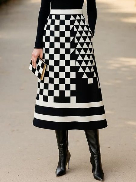 

Urban Printing Geometric Midi Skirt, Black-white, Skirts