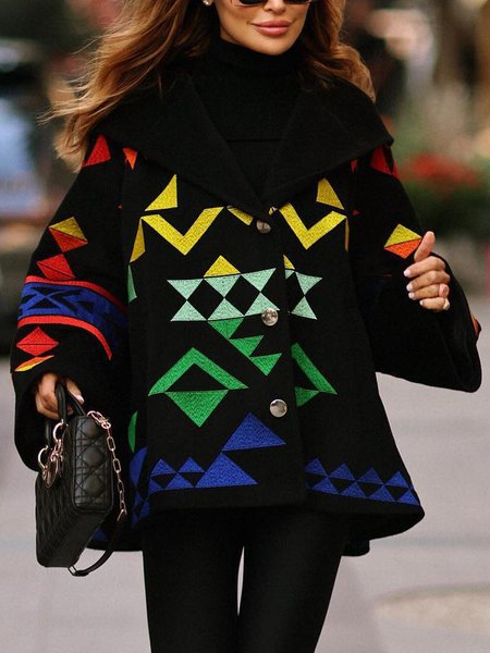 Casual Printing Geometric Lapel Collar Coat