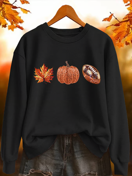 

Women Maple Leaf Crew Neck Printing Casual Spring/Fall Long Sleeve Sweatshirt, Black, Sweatshirts & Hoodies