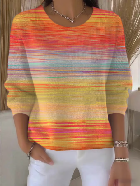 

Women Abstract Printing Spring/Fall Casual Long Sleeve Crew Neck Sweater, Orange, Sweaters