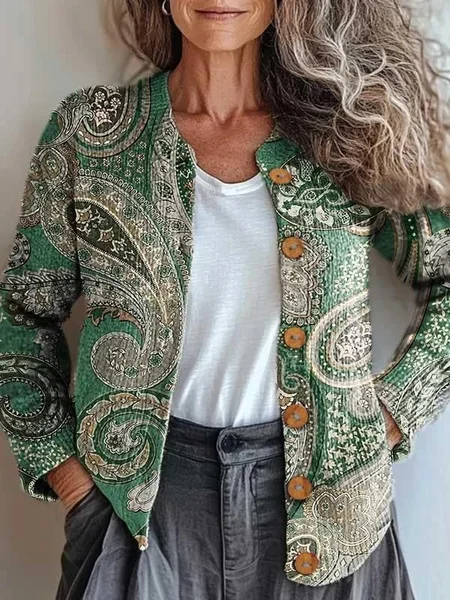 

Women Knitted Paisley Long Sleeve Comfy Vintage Cardigan, Color2, Cardigans