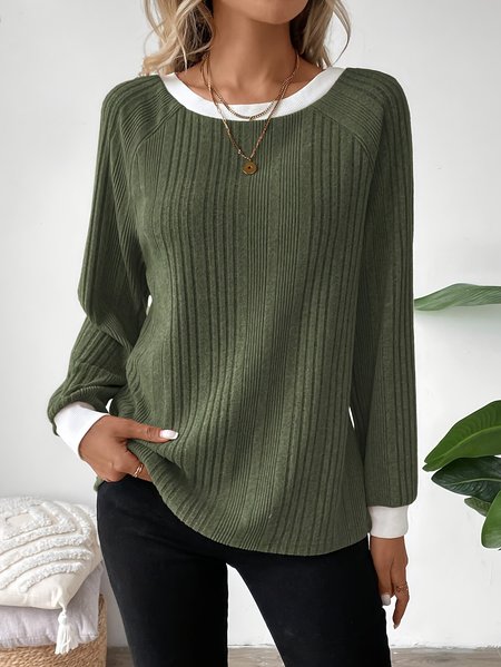 

Women Plain Crew Neck Casual Long Sleeve T-shirt, Army green, Long Sleeves