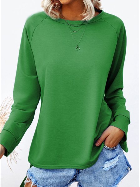 

Casual Plain Crew Neck Long Sleeve T-shirt, Green, T-shirts
