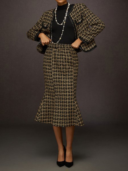 Elegant Plaid Crew Neck Jacket