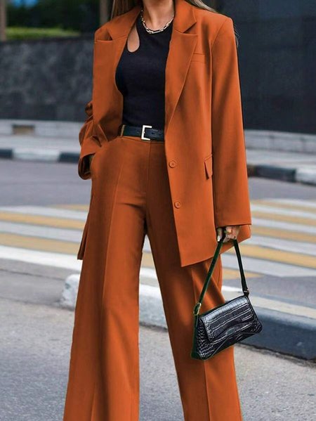 

Cotton Plain Regular Fit Casual Two-Piece Set, Orange, Suits