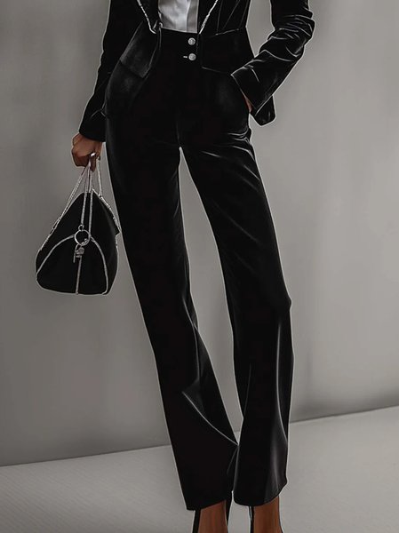 

Urban Plain Velvet Straight Pants, Black, Pants