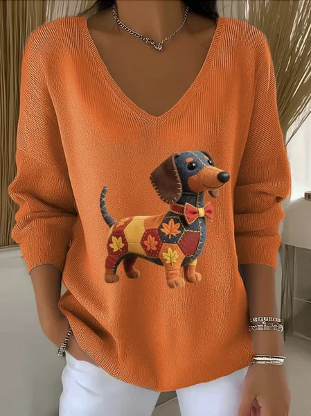 

Women Cotton Animal Long Sleeve Comfy Casual Sweater, Orange, Sweaters