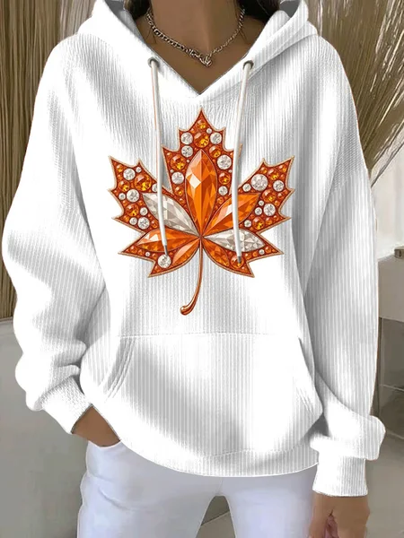 

Women Maple Leaf Spring/Fall Printing Long Sleeve Casual Daily Hoodie, White, Sweatshirts & Hoodies