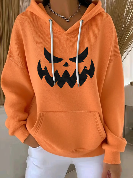 

Women Halloween (pumpkin) Spring/Fall Printing Long Sleeve Casual Daily Hoodie, Orange, Sweatshirts & Hoodies