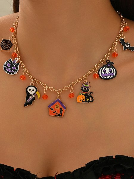 

New Halloween Accessories Niche Cat Ghost Pumpkin High-end Jewelry Clavicle Chain Female Pendant Light Luxury Necklace, Color5, Necklaces