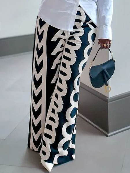 

Casual Geometric Printing Straight Pants, As picture, Pants