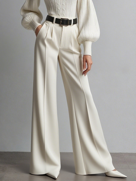 

Casual Plain Wide Leg Pants, Off white, Pants