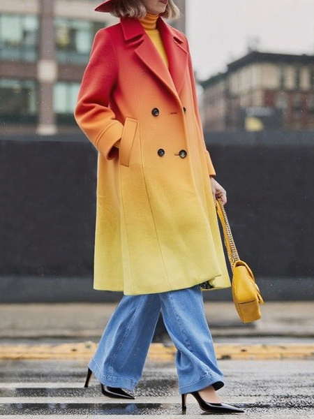 

Urban Printing Ombre Lapel Collar Coat, As picture, Coats