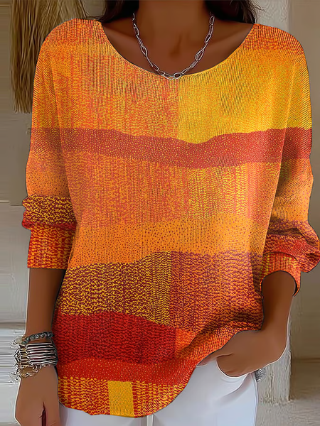 

Women Abstract Printing Spring/Fall Casual Long Sleeve Crew Neck Sweater, Orange, Sweaters
