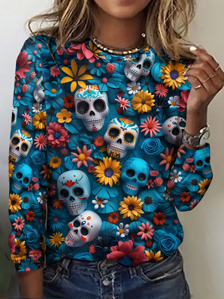 

Vintage Halloween Crew Neck Long Sleeve T-shirt, As picture, T-shirts