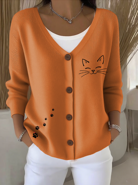 

Women Cotton Animal Long Sleeve Comfy Casual Cardigan, Orange, Sweaters