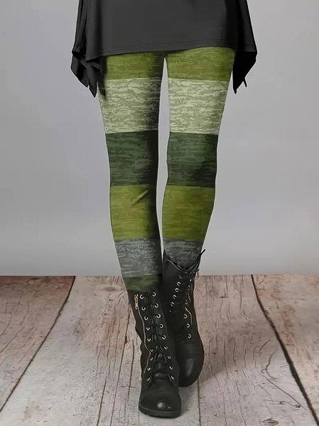 

Women Striped Casual All Season Printing Long Leggings, Green, Leggings