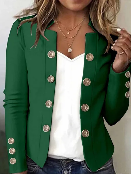 

Women Plain Spring/Fall Outerwear Urban Buttoned Long Sleeve Notched Regular Blazer, Green, Jackets